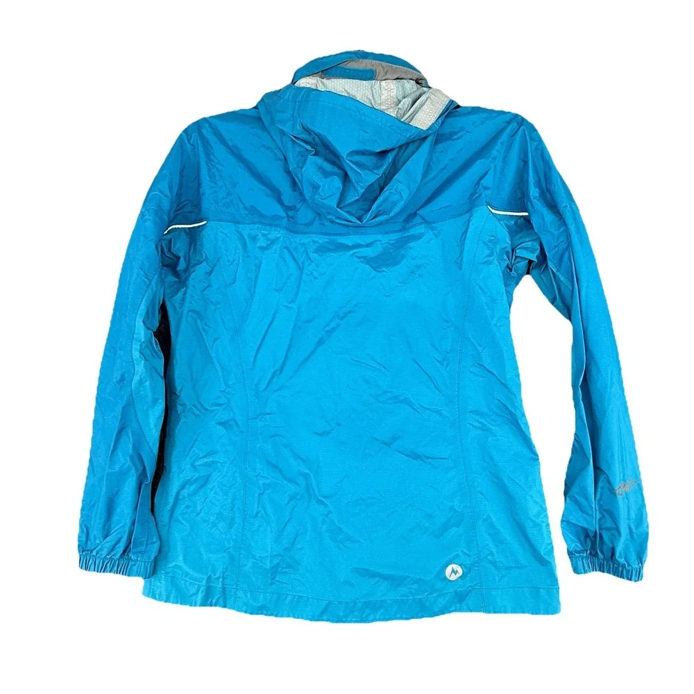 Marmot Rain Jacket Girls Large Blue Colorblock Waterproof Hooded Outdoors Pocket